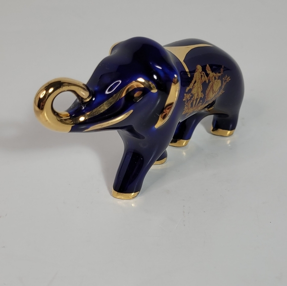 Limoges Castel France Cobalt Blue with Gold Porcelain Baby Elephant Figure - Picture 13 of 14